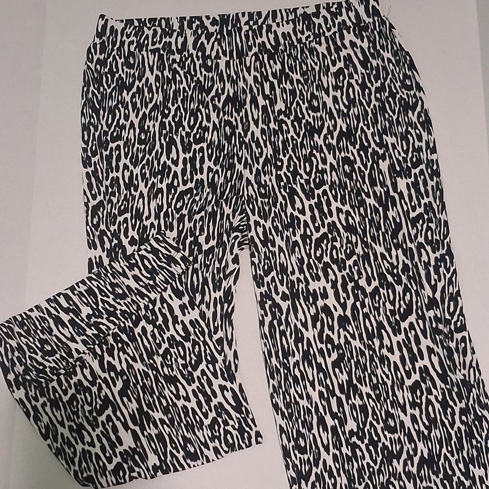 Chaus New York Black/White Leopard Print Stretch Casual Pull On Leggings M